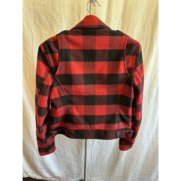 Fatal Charm Red Plaid Asymmetrical Moto Jacket Coat Small - Picture 3 of 11